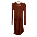 Free People Beach Brown Ribbed Front Pocket Maxi Hi/Low Cardigan- Size XS (sold out online)