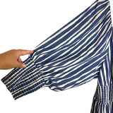 By Anthropologie Blue and White Striped Button Up Smocked Waist Dress- Size 2X (sold out online)