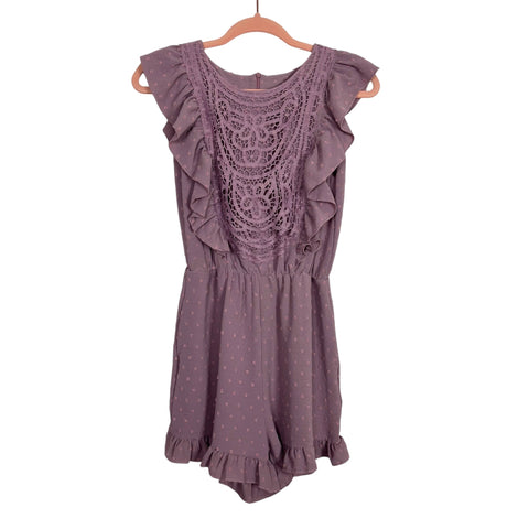 Angashion Purple Swiss Dot Crochet Romper NWT- Size XS (sold out online)