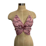 Blumarine Pink Sequin Butterfly Tie Top- Size ~XS (no size tag, fits like XS)