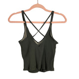 Vuori Olive Ribbed with Built-In Shelf Bra and Criss Cross Straps Cropped Tank- Size M