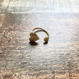 Gold Double Heart Rhinestone Adjustable Ring- Size 8/9