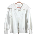 Caracilia White Ribbed with Oversize Collar and Double Zipper Sweater Jacket NWT- Size S