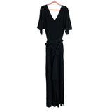 Able Black Front and Back Deep V with Wraparound Tie Belt Wide Leg Jumpsuit- Size XL (see notes)