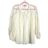Hayden Cream Lace Embroidered Tie Cinched Sleeve Top- Size M/L