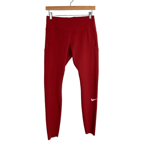 Nike Red Dri-Fit Perforated Running Leggings- Size L (Inseam 26”)