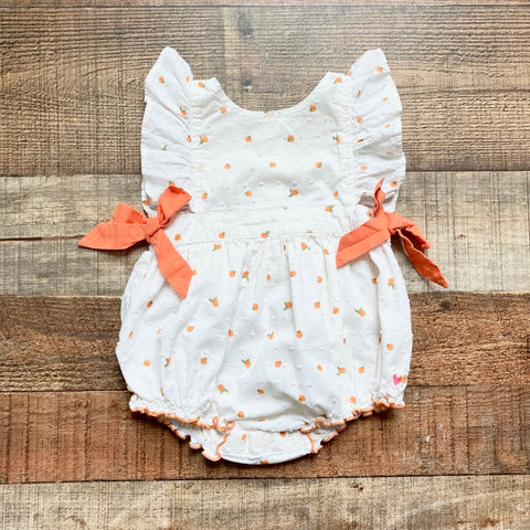 Pink Chicken White Swiss Dot with Oranges and Orange Side Bows Bubble- Size 3-6M