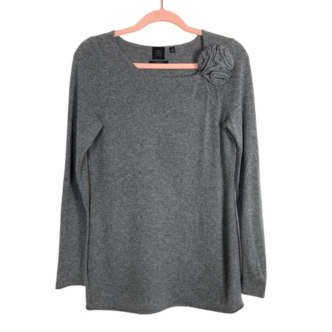 Saks Fifth Avenue Gray 100% Cashmere with Rosette Sweater- Size M