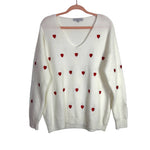 Miss Sparkling White with Red Embroidered Hearts V-Neck Sweater- Size XL (Sold Out Online!)