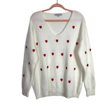Miss Sparkling White with Red Embroidered Hearts V-Neck Sweater- Size XL (Sold Out Online!)