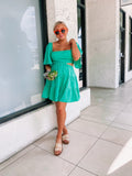 Free People Green Linen Blend with Smocked Crossover Waistband and Open Back Dress- Size M (sold out online)