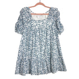 Vestique Blue/White Floral Print with Cinched Sleeves Blue Sky Babydoll Dress- Size S (sold out online)