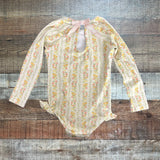 Minnow Citrus and Floral Print with Back Ribbon Bow Swimsuit- Size 3/4T (see notes, we have matching swimsuit)