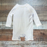 Cotton On Baby White/Blue Striped Zip Up Swimsuit - Size 12-18M (See Notes)