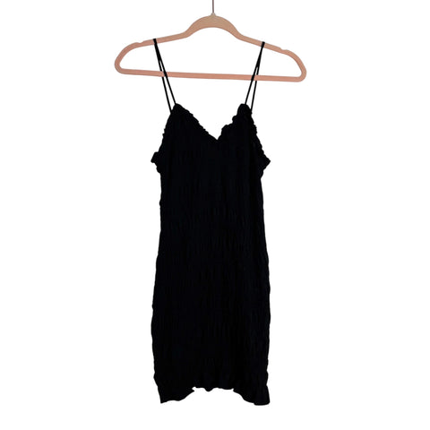 h&m black mini dress H&M Black Smocked Mini Dress NWT- Size S – The Saved Collection