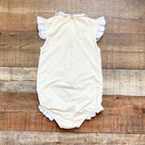 Sun House Children's Pale Yellow with White Floral Pattern Ruffle One Piece- Size 5