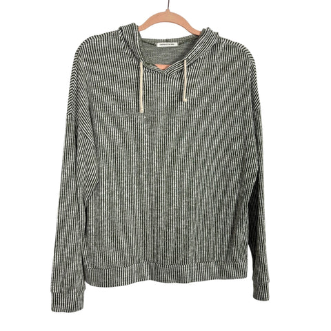 Caution To The Wind Army Green/White Stripe Hooded Sweatshirt - Size M