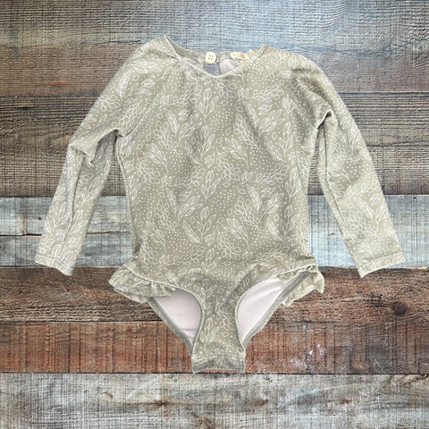 Ollie's Day Sage Leaf Print Swimsuit - Size 2-3Y