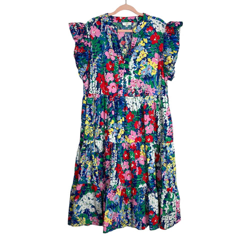 Entro Vibrant Floral Ruffle Sleeve Dress- Size 2X
