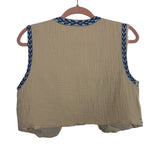 No Brand Tan/Embroidered Blue Flowers Vest - Size S