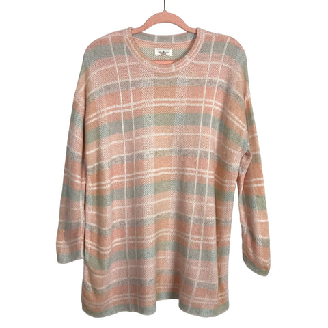 Lou & Grey Pink/Light Blue/White Plaid Alpaca Wool Blend Sweater- Size M