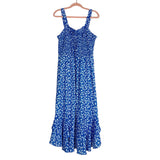 Grace Karin Blue/White Floral Print Smocked Maxi Dress NWT- Size L