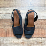 Lucky Brand Black Leather Open Toe Side Cutout Heeled Sandals- Size 7.5