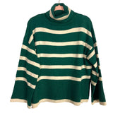 Entro Green and Cream Striped Wide Sleeve Sweater- Size S