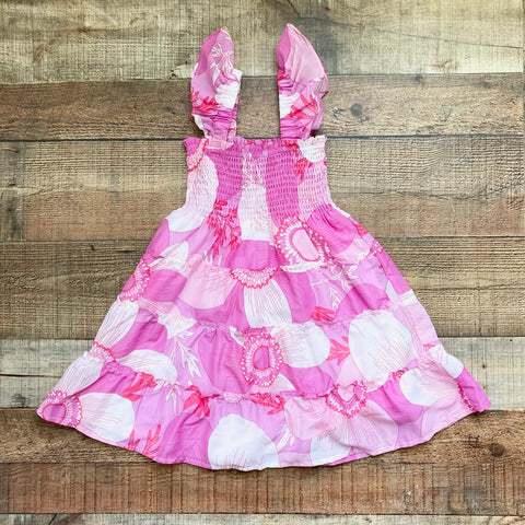 J. Marie White/Magenta/Pink/Floral Print with Ruffle Straps Smocked Dress- Size 3T