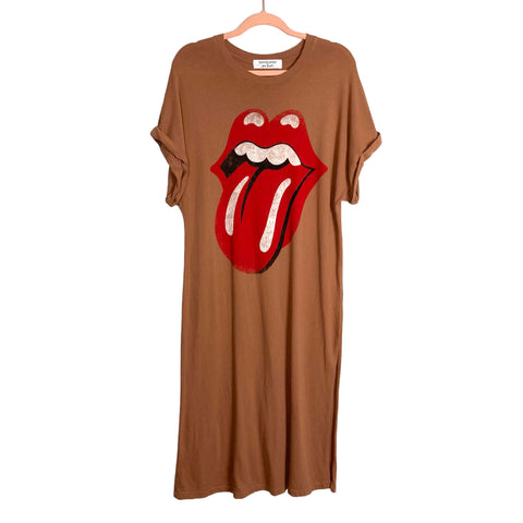 Daydreamer for Free People Rolling Stones Tongue Graphic Front Slit T-Shirt Dress- Size S