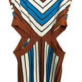 Dee Elly Metallic Brown Blue and White Striped Side Cutout Dress with Slit- Size S