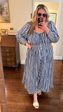 By Anthropologie Blue and White Striped Button Up Smocked Waist Dress- Size 2X (sold out online)