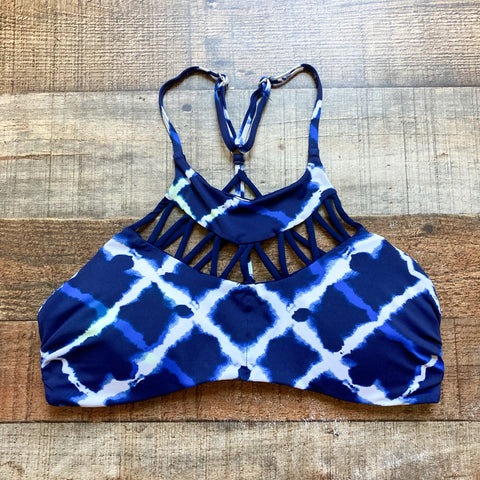 No Brand Blue and White Printed Strappy Padded Bikini Top- Size ~M (no size tag, fits like M)