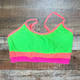 Pink Lily Hot Pink/Neon Green/Neon Orange Color Block Textured Padded Bikini Top- Size S (sold out online, we have matching bikini bottoms)