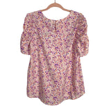 Pleione Pink/Purple/Orange Floral Puff Sleeve Top NWT- Size M