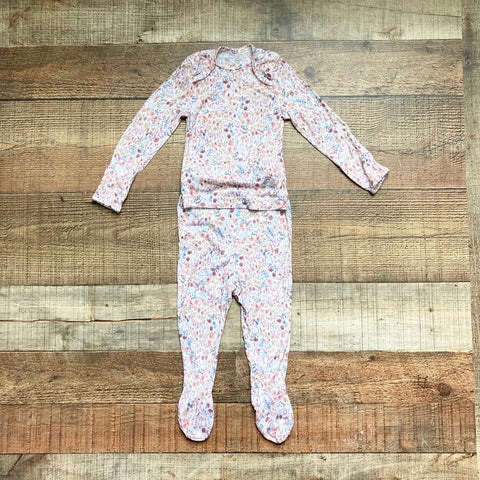 Solly Baby Maroon/Pink/Blue Floral Print Top and Footie Pants Set- Size 0-3M (sold as a set)