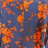 Odille Navy Floral Silk Button Up Back Blouse- Size 0