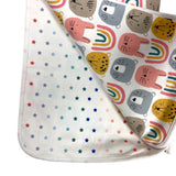 Tea Animals and Rainbows/Multi-Color Stars Reversible Baby Blanket NWT (we have matching outfit, sold out online)
