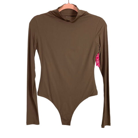 Pumiey Dark Taupe Mock Neck Neck Long Sleeve Bodysuit NWT- Size M