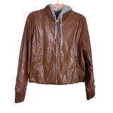 Evereve Cognac Faux Leather Jacket with Removable Knit Hoodie Dickey- Size M (sold out online)