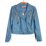 Buddy Love Blue Rhinestone Fringe Faux Leather Jacket NWT- Size S (see notes)