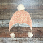 Elegant Baby Pink Animal Print Pom Pom Beanie- Size 0-12 Months