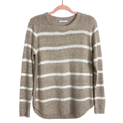Staccato Heathered Tan/White Striped Rounded Hem Sweater- Size S