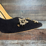 Jimmy Choo Black Floral Print Crystal Embellishment Stilettos- Size 35.5 (see notes)