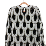 Show Me Your Mumu White Black and Gold Sequins Side Slits Dress- Size S
