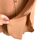No Brand Camel Gauze with Rounded Hem Side Slits Shirt Dress- Size M