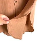 No Brand Camel Gauze with Rounded Hem Side Slits Shirt Dress- Size M