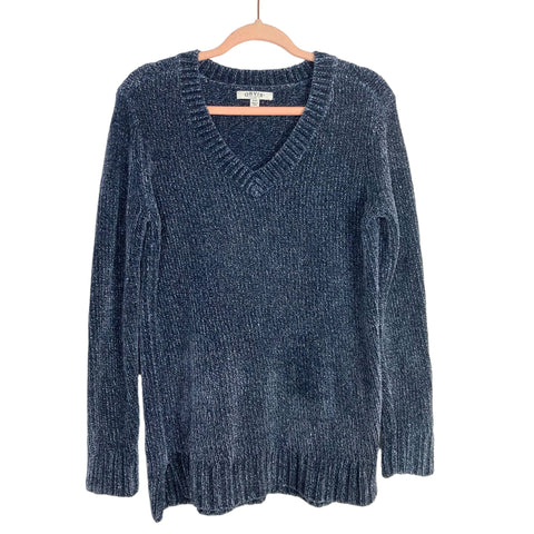 Orvis Blue/Grey Speckled V-Neck Chenille Sweater- Size M