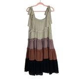 Vici Beige/Mauve/Brown/Black Color Block with Tie Straps Tiered Dress- Size S
