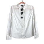 J. Crew White with Black Velvet Bows Button Up NWT- Size 14 (sold out online)